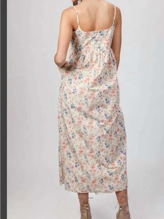 Rebecca Taylor Emma Dress Women’s Size 2 Floral Maxi Cream Blush Blue Pockets - Picture 2 of 16